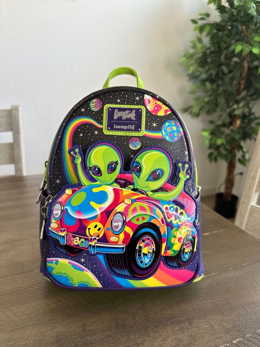 RARE y2k Loungefly Lisa Frank Zoomer Zorbit Alien Glow Mini Backpack Rainbow